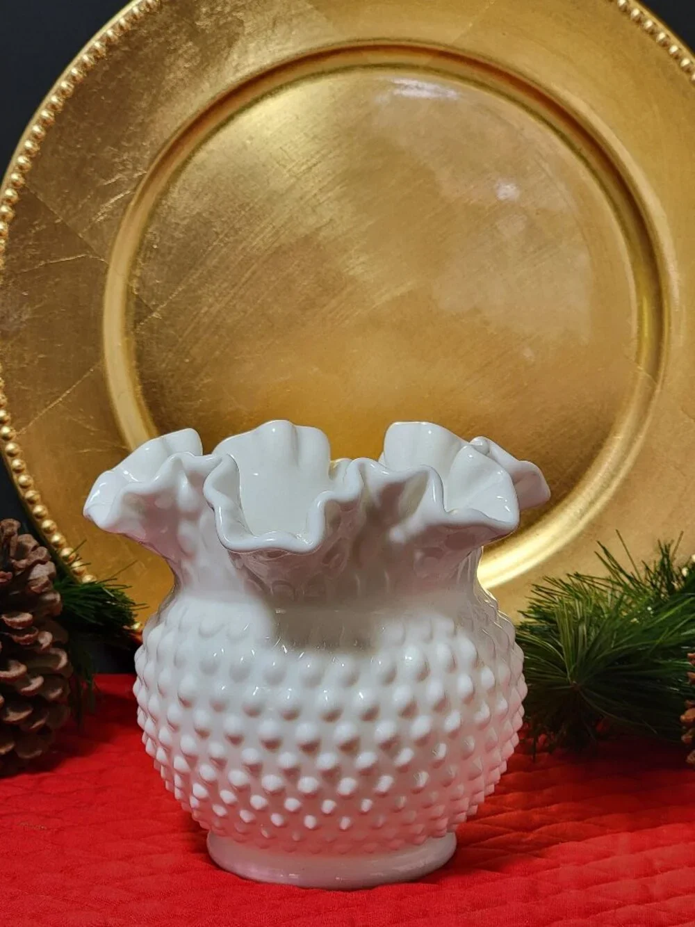 Vintage Fenton Hobnail Milk Glass Rose Bowl or Vase